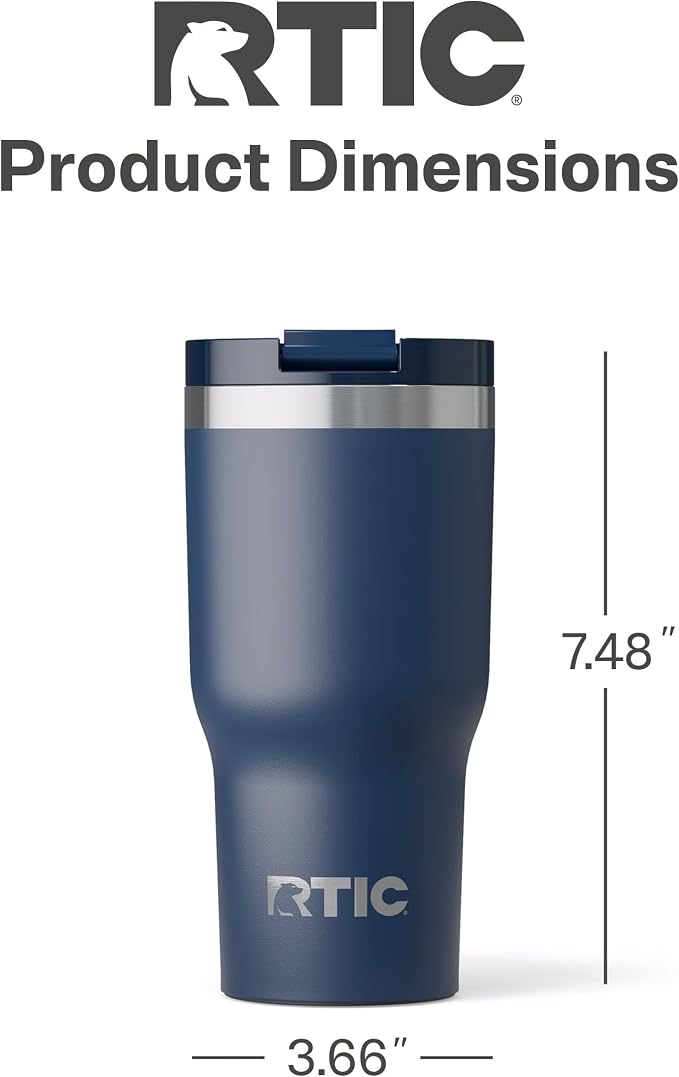 RTIC 20oz Essential Tumbler with Lid, Ceramic Lined, Insulated, Stainless Steel, Metal, Double Wall Vacuum-Insulation, Travel Cup for Iced Coffee, Tea, Hot and Cold Drink, Navy - Image 5