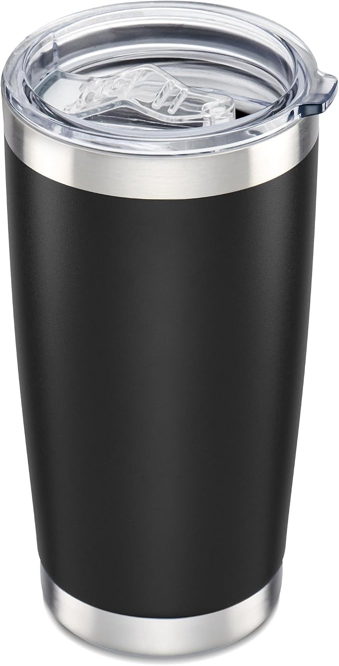 20 oz Tumbler with Lid Stainless Steel Double Wall Vacuum Insulated Tumblers Powder Coated Cups Travel Mug Keep Drinks Cold and Hot, Black by Orebigo