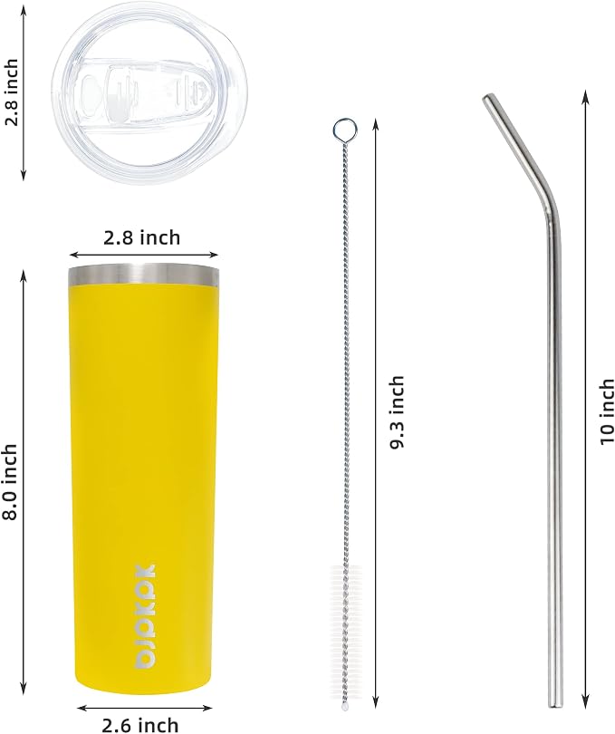 BJPKPK Yellow Skinny Stainless Steel Tumblers 20 oz Vacuum Insulated Reusable Tall Coffee Travel Tumbler Cup with Lid - Image 3