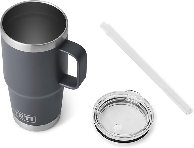 YETI Rambler 25 oz Tumbler with Handle and Straw Lid, Travel Mug Water Tumbler, Vacuum Insulated Cup with Handle, Stainless Steel, Charcoal - Image 4