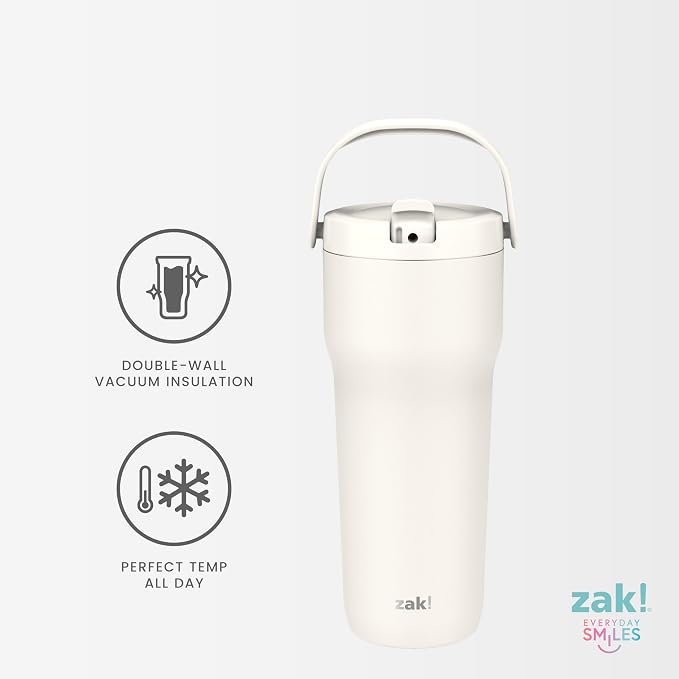 Zak Designs Sutton Travel Tumbler for On the Go, 30oz Stainless Steel with Vacuum Insulation, Straw Spout, Carry Handle for Cold Drinks (Vanilla Yellow) - Image 5