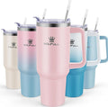 40 oz Tumbler with Handle and Straw Lid, 100% Leak-proof Travel Coffee Mug, Stainless Steel Insulated Cup for Hot and Cold Beverages, Keeps Cold for 34Hrs or Hot for 10Hrs, Dishwasher Safe (Pink) by SOUFULL