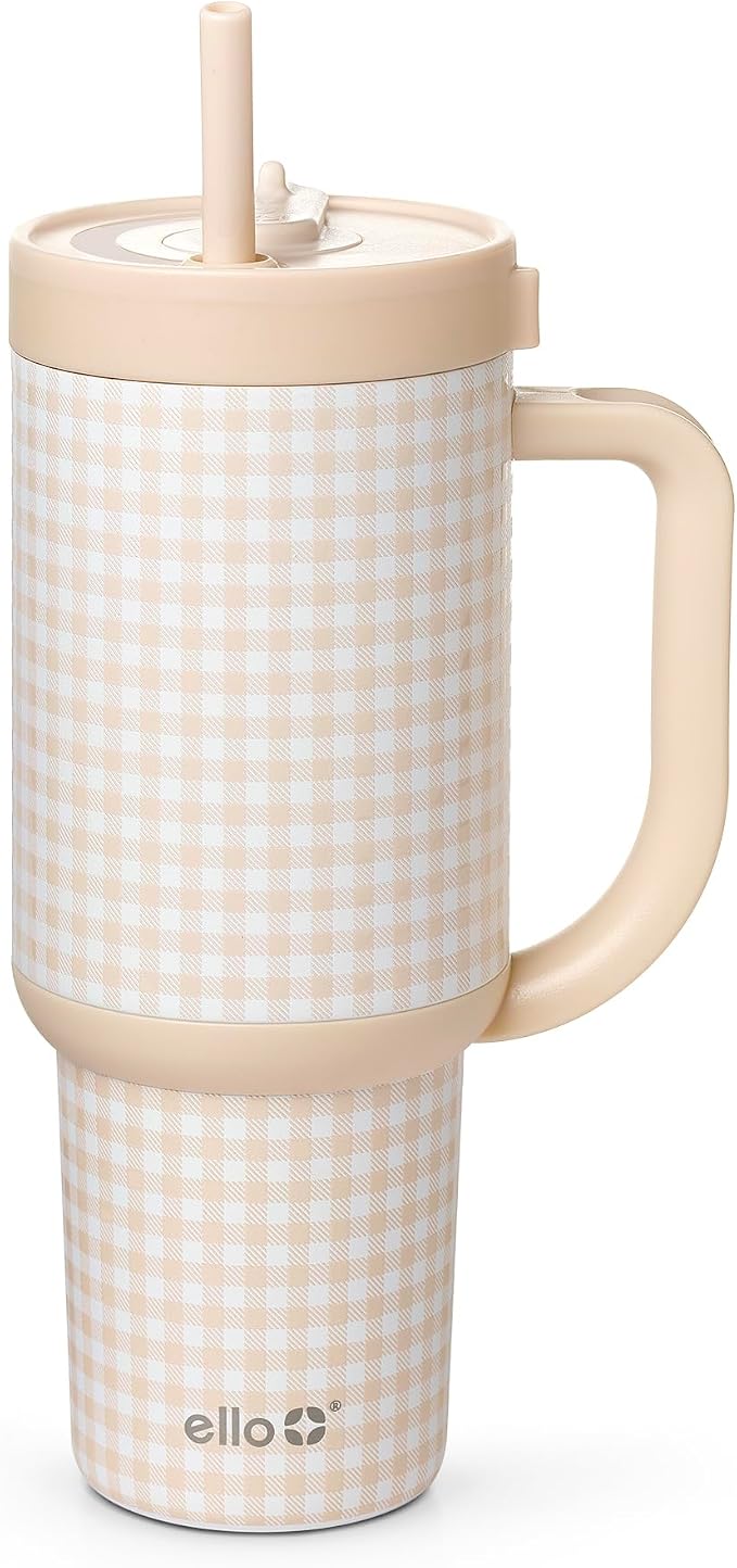Ello Oasis 30oz Stainless Steel Water Bottle - Beige Gingham by Ello