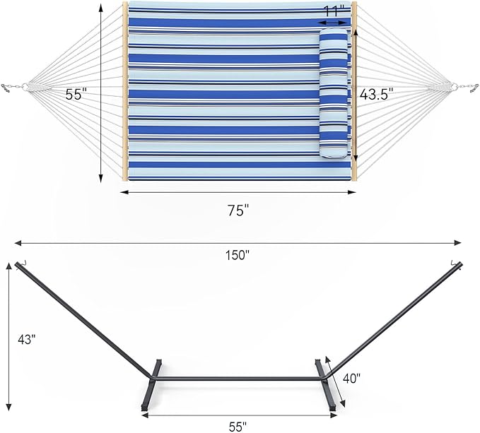 2 Person Outdoor Hammock with Stand, Cotton Rope Hammock with Polyester Pad - Image 7