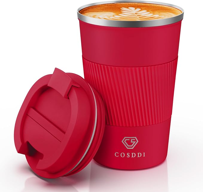 CS COSDDI 12 oz Stainless Steel Vacuum Insulated Tumbler - Coffee Travel Mug Spill Proof with Lid - coffee Cup for Keep Hot/Ice Coffee,Tea and Beer (Red) by CSCOSSDI