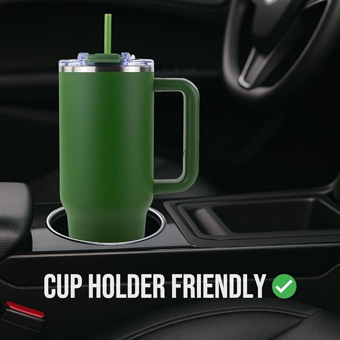 Hogg Big Swig 40 oz Tumbler with Handle and Straw - Hunter Green, 40oz Insulated Stainless Steel, Water Tumbler with Straw, Water Cup with Handle, Versatile Leak Proof Lid - Image 7