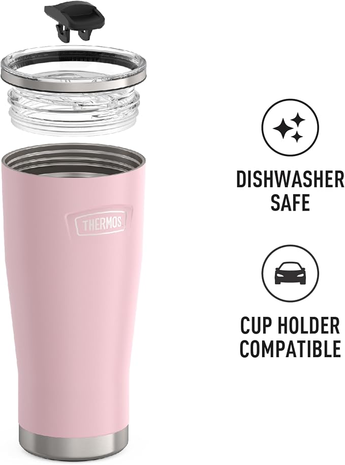 THERMOS ICON SERIES, Stainless Steel Cold Tumbler with Slide Lock, 24 Ounce, Sunset Pink - Image 3