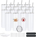 16 Pack Sublimation Tumblers Edge Blanks Skinny Straight Bulk 20 oz, Stainless Steel Double Wall Insulated Tumbler with Straw & Lids for Heat Transfer, White by Unknown