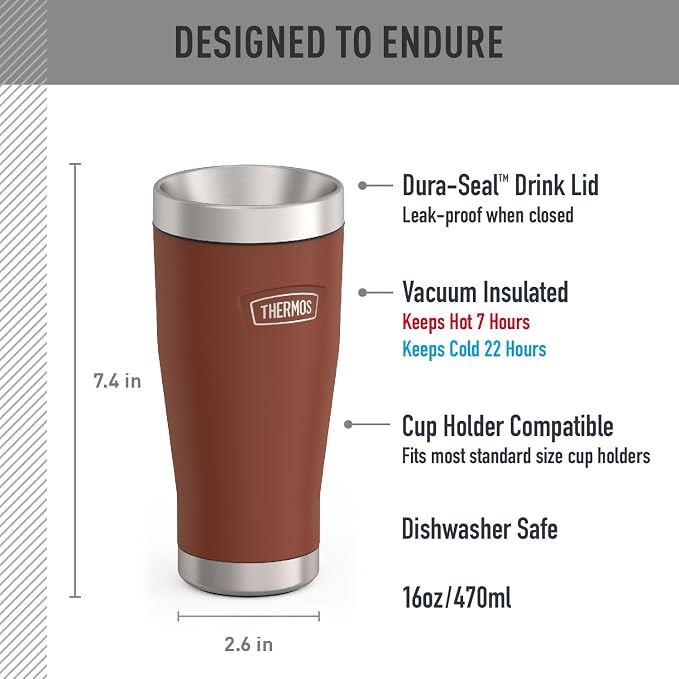 THERMOS ICON SERIES, Stainless Steel Tumbler, Saddle, 16 oz - Image 2