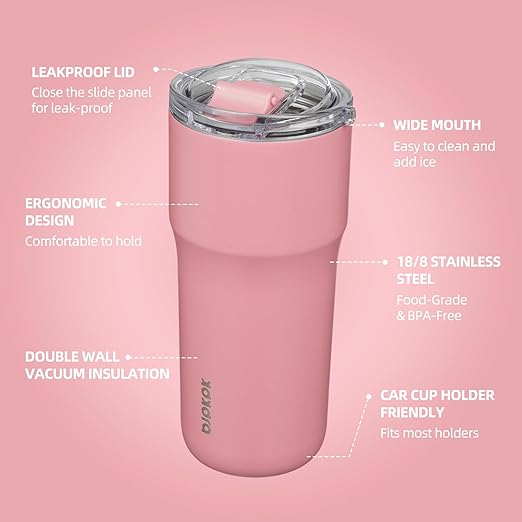 BJPKPK Insulated Tumbler with Lid,24oz Stainless Steel Tumbler,Double Wall Travel Coffee Mug Thermal cup,Keep Drinks Cold and Hot,Pink - Image 2