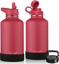 CIVAGO 64 oz Insulated Water Bottle With Straw, Half Gallon Stainless Steel Sports Water Flask Jug with 3 Lids (Straw, Spout and Handle Lid), Large Metal Thermal Cup Mug, Classic Red by CIVAGO