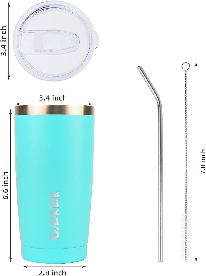 BJPKPK 20 oz Tumbler With Lid And Straw Stainless Steel Ice Coffee Tumblers Vacuum Insulated Travel Thermal Cup,Turquoise - Image 3