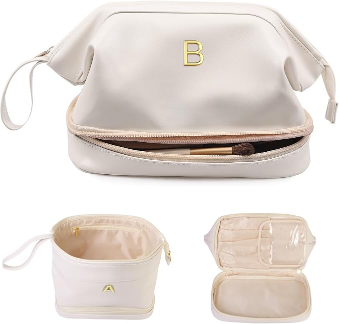 Monogrammed Gift for Women Girls, Initial Makeup Bag, Personalized Double Layer by Vogewood