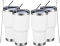 MEWAY 30oz Insulated Tumbler With Lids and Straws,Stainless Steel Double Vacuum Coffee Tumbler Cup, Brush, Durable Powder Coated Coffee Cup for Cold & Hot Drinks, Office(White,4 PACK) by MEWAY