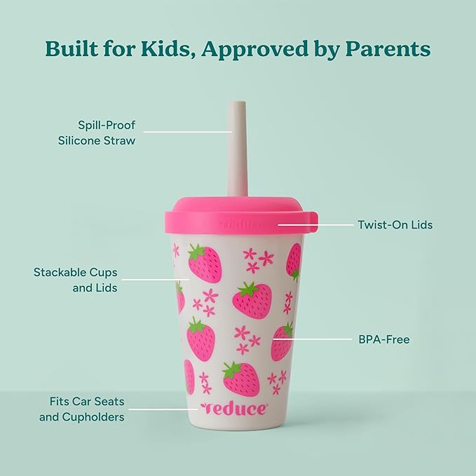 REDUCE GoGo's Kids Portable Tumbler Cups with Lids and Spill-Proof Straws - 10 Pack of Stackable 12 oz Tumblers with Twist-On Lids - Easy Storage, Dishwasher Safe - Play Date - Image 3