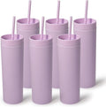 sweet grain Skinny Tumblers with Lids and Straws(6 Pack) - 16oz Matte Pastel Colored Skinny Acrylic Tumblers, Double Wall Plastic Tall Skinny Tumblers Bulk for Cold Hot Drinks - Purple by sweetgrain