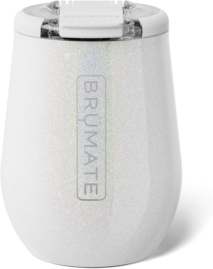 BrüMate Uncork'd 14oz 100% Leakproof Insulated Wine Tumbler | Locking Lid | Insulated Stainless Steel Wine Glass | Perfect For Travel & Outdoors | BPA-Free (Glitter White) by Br%C3%BCMate