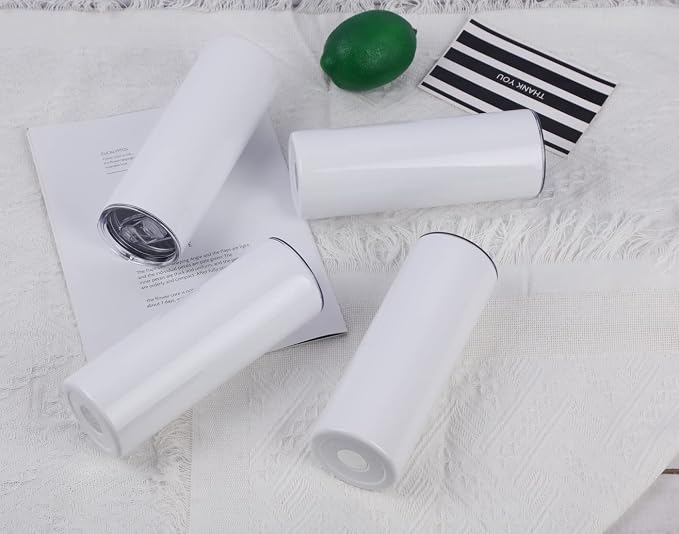 12 Pack 20 Oz Straight Skinny Tumblers,Individually Gift Boxed Stainless Steel Slim Skinny Tumbler Set Bulk, 20 Oz Insulated Slim Thin Travel Tumbler Cup for Diy, White - Image 3