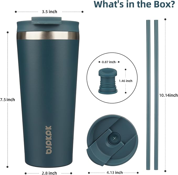 BJPKPK 22oz Stainless Steel Insulated Tumbler With lid And Straw Travel Coffee Thermal Tumblers Cup For Women And Men,Navy Blue - Image 2