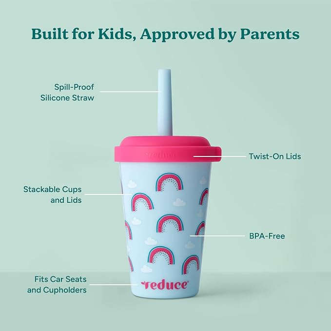 REDUCE GoGo's Kids Portable Tumbler Cups with Lids and Spill-Proof Straws - 5 Pack of Stackable 12 oz Tumblers with Twist-On Lids - Easy Storage, Dishwasher Safe - Serendipity Set - Image 5