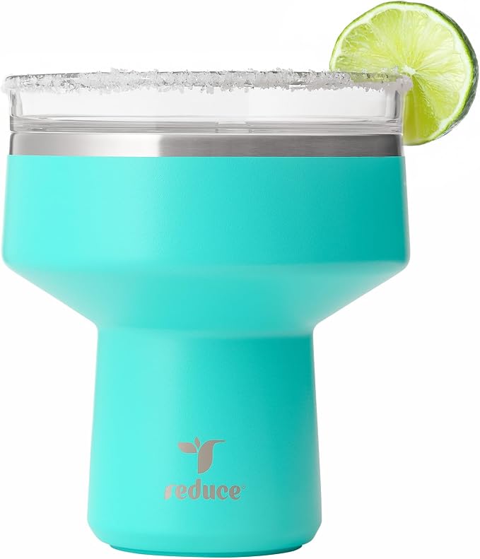 REDUCE Saltini 16 oz Cocktail Tumbler - Insulated Margarita Tumbler with Lid - Keeps Drinks Cold for 10 Hours - 360 Sippable Martini Glass Alternative - Shatterproof, Perfect for Parties-Ocean Breeze by Reduce