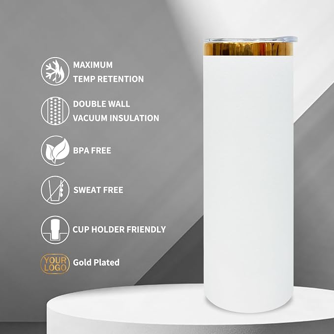 20 oz Skinny Tumblers Stainless Steel Tumbler with Lid and Straw Double Wall Vacuum Insulated Coffee Mug 20oz Powder Coated Cup for Hot and Cold Drinks(White,8 pack) - Image 5