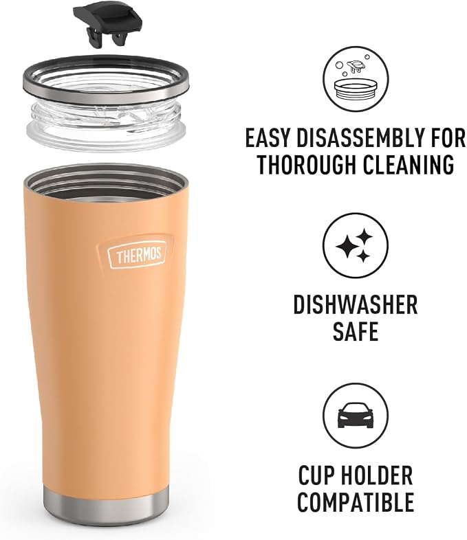 THERMOS ICON SERIES, Stainless Steel Tumbler with Slide Lock, 24 Ounce, Melon - Image 3