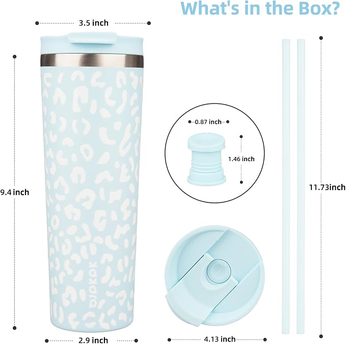 BJPKPK 30oz Tumbler With lid And Straw Stainless Steel Travel Coffee Mug Insulated Tumblers Cups,Light Blue Leopard - Image 2