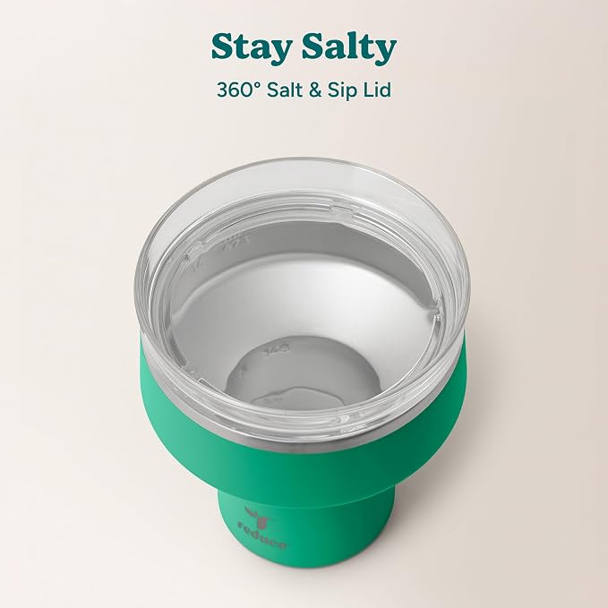 REDUCE Saltini 16 oz Cocktail Tumbler - Insulated Margarita Tumbler with Lid - Keeps Drinks Cold for 10 Hours - 360 Sippable Martini Glass Alternative - Shatterproof, Perfect for Parties - Palm Leaf - Image 4