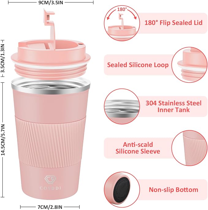 CS COSDDI 12 oz Stainless Steel Vacuum Insulated Tumbler - Coffee Travel Mug Spill Proof with Lid - Coffee Cups for Keep Hot/Ice Coffee,Tea and Beer (3rd light pink) - Image 2