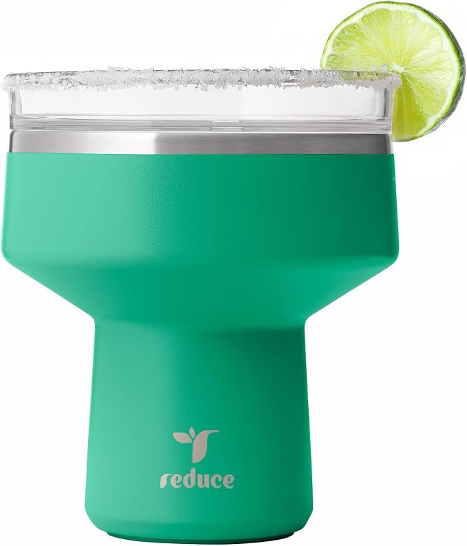 REDUCE Saltini 16 oz Cocktail Tumbler - Insulated Margarita Tumbler with Lid - Keeps Drinks Cold for 10 Hours - 360 Sippable Martini Glass Alternative - Shatterproof, Perfect for Parties - Palm Leaf by Reduce