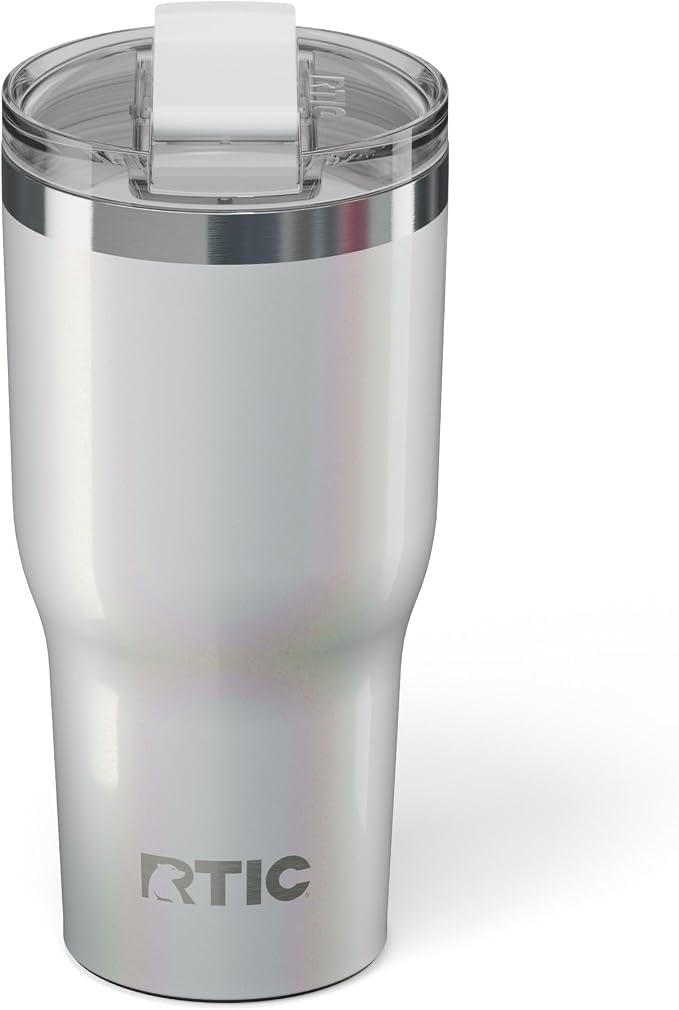 RTIC 30oz Essential Tumbler with Lid, Ceramic Lined, Insulated, Stainless Steel, Metal, Double Wall Vacuum-Insulation, Travel Cup for Iced Coffee, Tea, Hot and Cold Drink, Cool Grey Glitter by RTIC