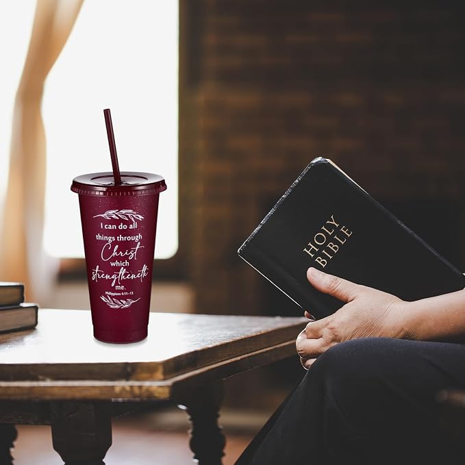 Havawish 36 Pcs Mothers Day Christian Tumbler Gift Bulk Religious Inspirational 24 oz Drinking Jesus Cup with Lid Straw Bible Verse Plastic Cup for Church Father Teacher First Communion (Joyous Color) - Image 3