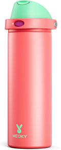 24 oz Insulated Water Bottle for Women: Meoky Stainless Steel Water Bottle with 2-in-1 Straw Lid - Leak Proof, Cold for 24 Hours, Fits in Car Cup Holder, BPA-Free for Sports Travel, Strawberry Field by MEOKY