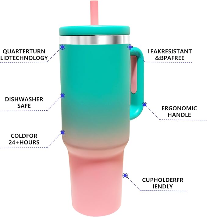 40-OZ Insulated Water Bottle,Insulated Stainless Steel Tumbler,Reusable Cold Drink Thermos,BPA-Free, Double-Wall Stainless Steel Water Bottle (Aqua Pink, 40, Fluid Ounces) - Image 5