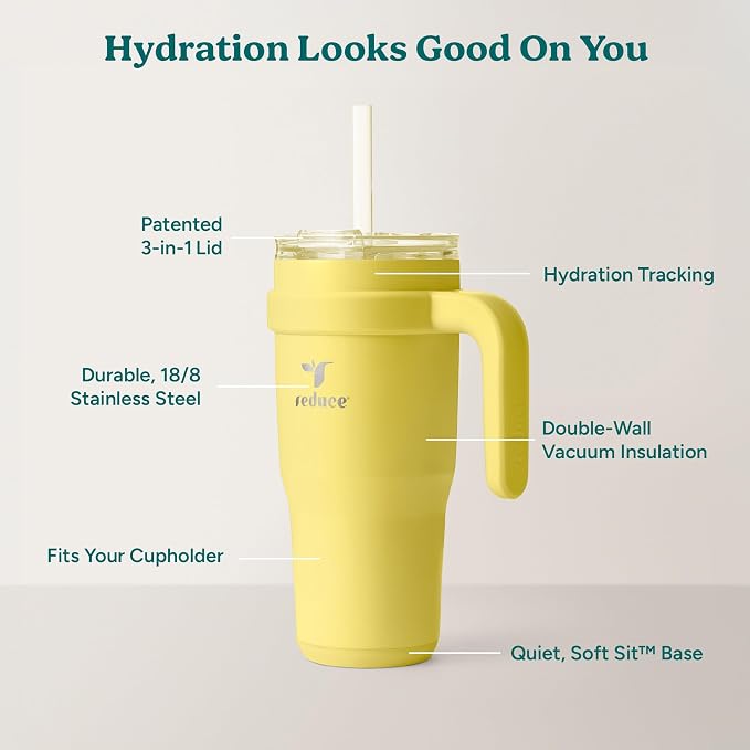 Reduce 24 oz Stainless Steel Tumbler with Handle - Dual-Wall Vacuum Insulated Travel Mug, Sweat-Proof Lid & Reusable Straw - Keeps Drinks Cold for 24 Hrs, Fits Cupholders, Dishwasher Safe -Pina Colada - Image 4
