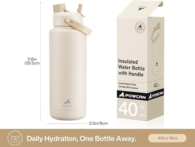 POWCAN 40 oz Insulated Water Bottle with 2-in-1 Straw and Spout Lid, Keep Cold 24H, Leak-Proof, BPA-Free, Double Wall Stainless Steel Water Bottle for Sports, Gym, Travel, and School (Mousse) - Image 5