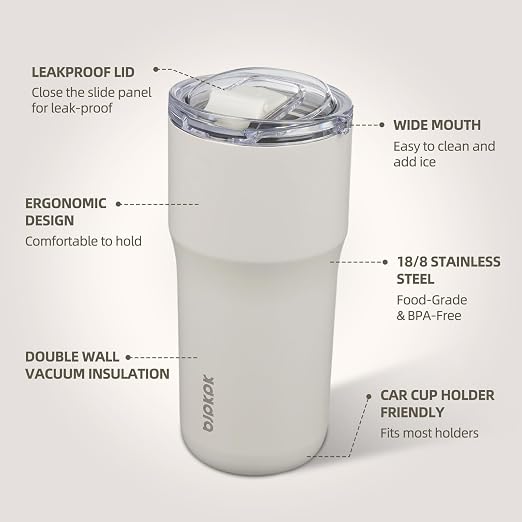 BJPKPK Insulated Tumbler,20oz Stainless Steel Tumbler with lid,Double Wall Travel Coffee Mug Thermal Cup,Keep Drinks Cold and Hot,White - Image 2