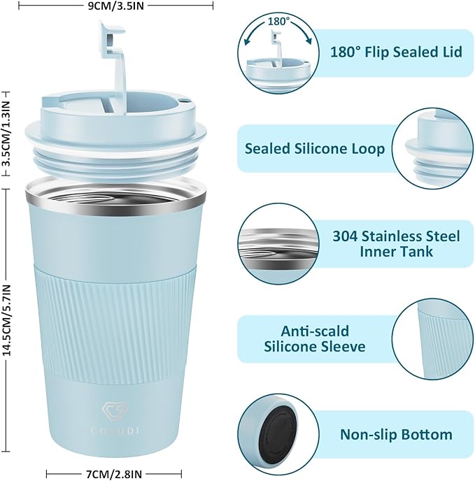 CS COSDDI 12 oz Stainless Steel Vacuum Insulated Tumbler - Coffee Travel Mug Spill Proof with Lid - Coffee Cups for Keep Hot/Ice Coffee,Tea and Beer (3rd pale blue) - Image 3
