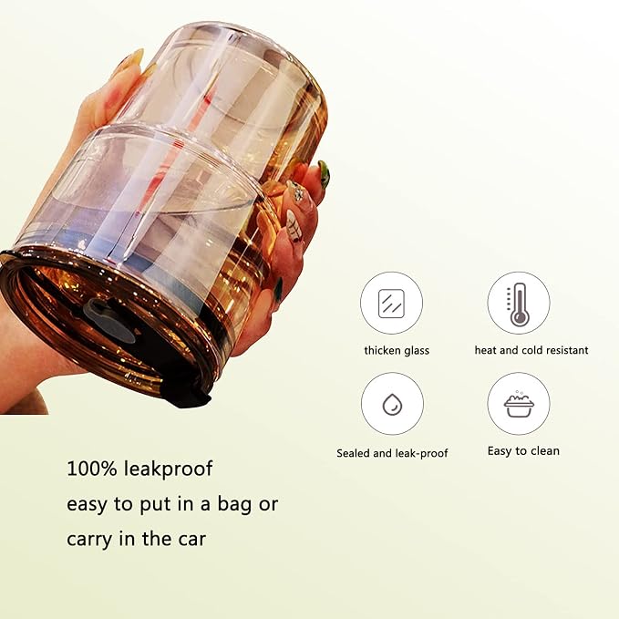BLUEPOLAR 13oz/400ml Tumbler Water Glass, Water Bottle with Straw and Lid Sealed Carry on, Glass Coffee Mug Iced Tea Cup Thick Wall Insulated Glass Cup (Gray) - Image 5
