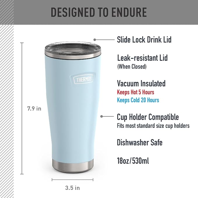 THERMOS ICON SERIES, Stainless Steel Tumbler with Slide Lock, 18 Ounce, Glacier - Image 2