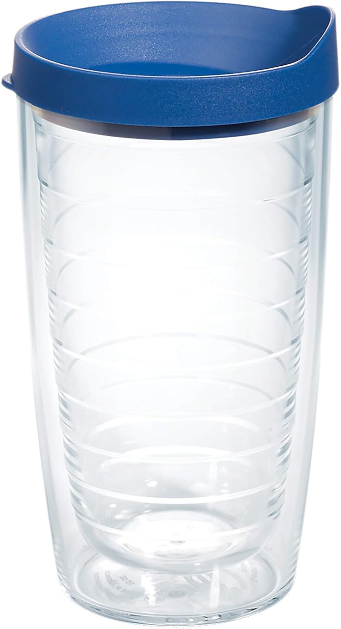 Tervis Clear & Colorful Lidded Made in USA Double Walled Insulated Tumbler Travel Cup Keeps Drinks Cold & Hot, 16oz, Blue Lid by TervisTumblerCompany
