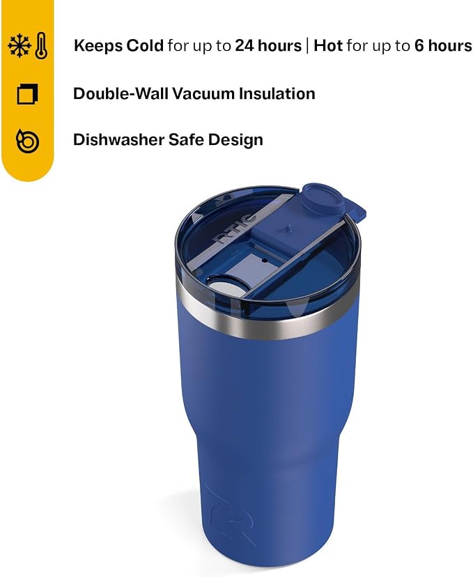 RTIC 30oz Essential Tumbler with Lid, Ceramic Lined, Insulated, Stainless Steel, Metal, Double Wall Vacuum-Insulation, Travel Cup for Iced Coffee, Tea, Hot and Cold Drink, Cobalt - Image 2