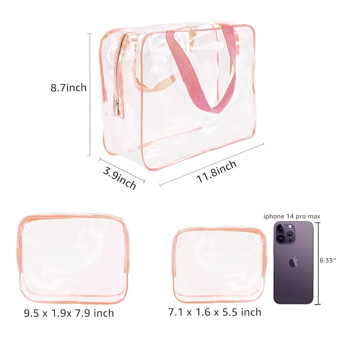 3Pcs Crystal Clear PVC Travel Toiletry Bag Kit - Image 5
