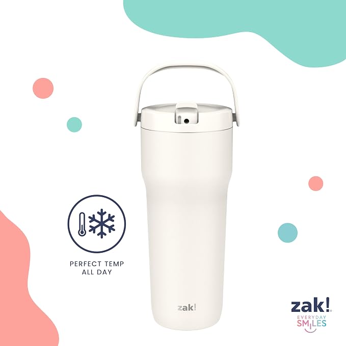 Zak Designs Sutton Travel Tumbler for On the Go, 30oz Stainless Steel with Vacuum Insulation, Straw Spout, Carry Handle for Cold Drinks (Ebony Black) - Image 2