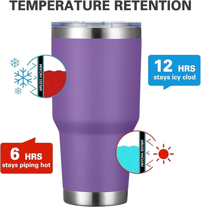 MEWAY 30oz Tumbler Double Wall Vacuum Insulated Travel Mug, Stainless Steel Tumbler with Lid, Durable Powder Coated Insulated Coffee Cup for Cold & Hot Drinks (Purple,1 PACK) - Image 2