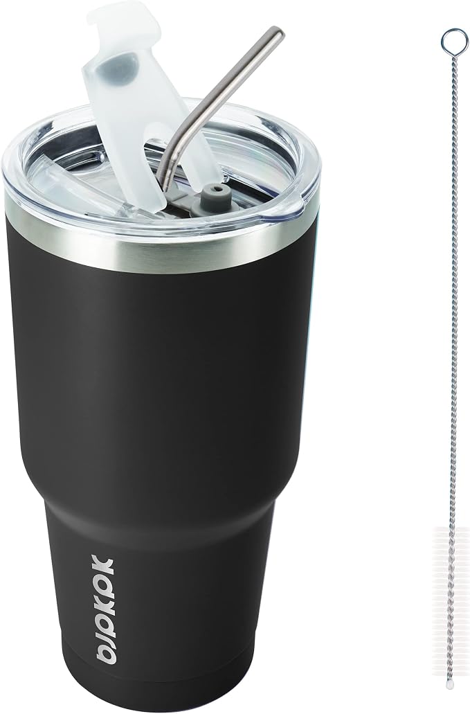BJPKPK 30 oz Stainless Steel Tumbler with Lid and Straw Insulated Travel Coffee Mug Reusable Metal Thermal Cup,Black by BJPKPK