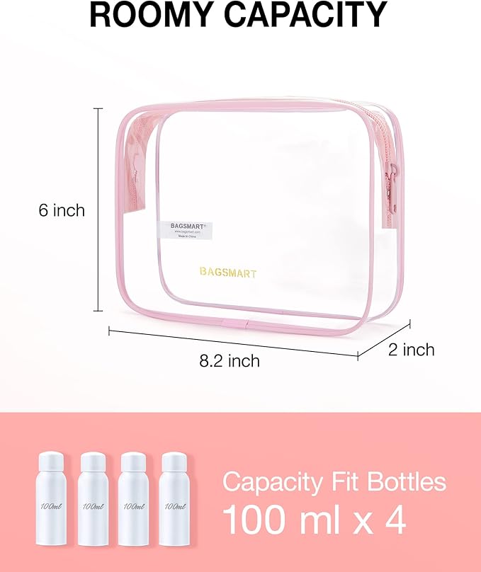 BAGSMART Clear Toiletry Bag, 3 Packs TSA Approved Water-resistant Quart Size - Image 2