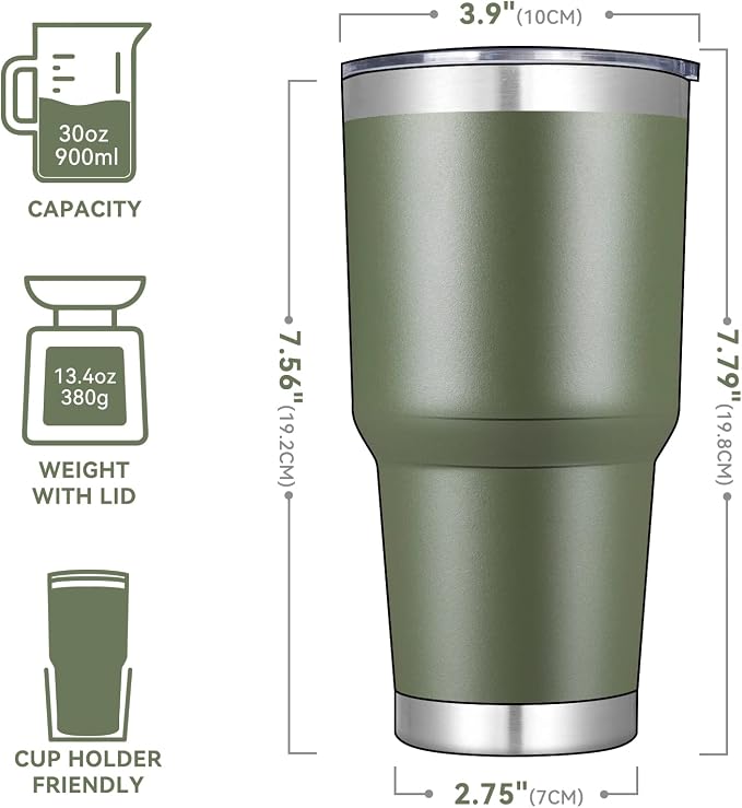 DOMICARE 30 oz Tumbler with Lid and Straw, Stainless Steel Tumblers Bulk, Insulated Vacuum Double Wall Travel Coffee Mug, Durable Powder Coated Tumbler Cups (Army Green, 4) - Image 2