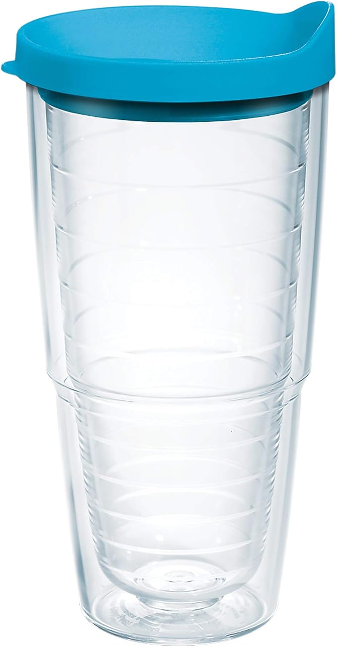 Tervis Clear & Colorful Lidded Made in USA Double Walled Insulated Tumbler Travel Cup Keeps Drinks Cold & Hot, 24oz, Turquoise Lid by TervisTumblerCompany